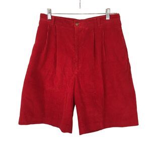 Ambitions Vintage 80s Womens Red Corduroy‎ Pleated High Rise Shorts, 29 Waist